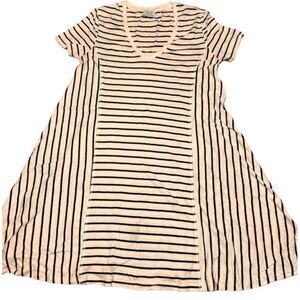 Zara Trafaluc Short Sleeve V Neck T Shirt Dress Tunic Sz S Off White Blue Stripe